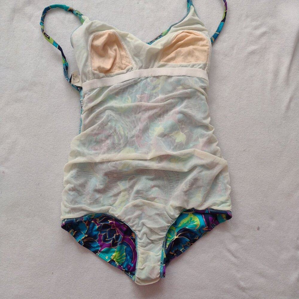 Vintage 980s 90s Jantzen Swimsuit M L Bright Jewel Tone Metallic One Piece 16 - Picture 7 of 9
